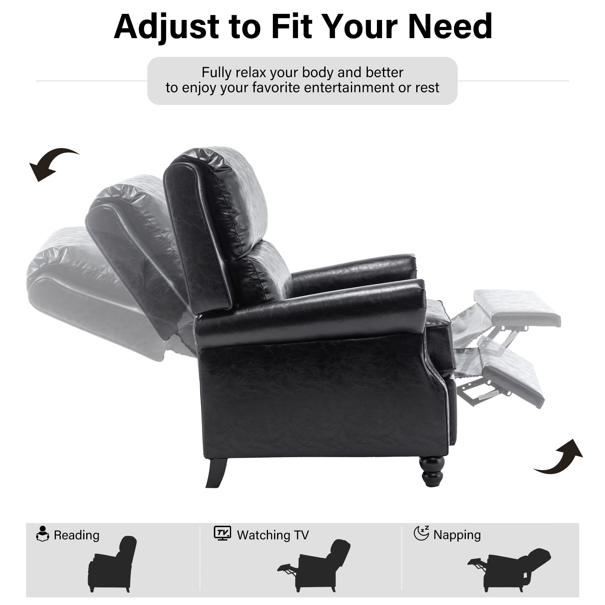 DREAMSIDEA Pushback Recliner Chair Faux Leather Wingback Chair Home Theater Single Sofa for Living Room, Black