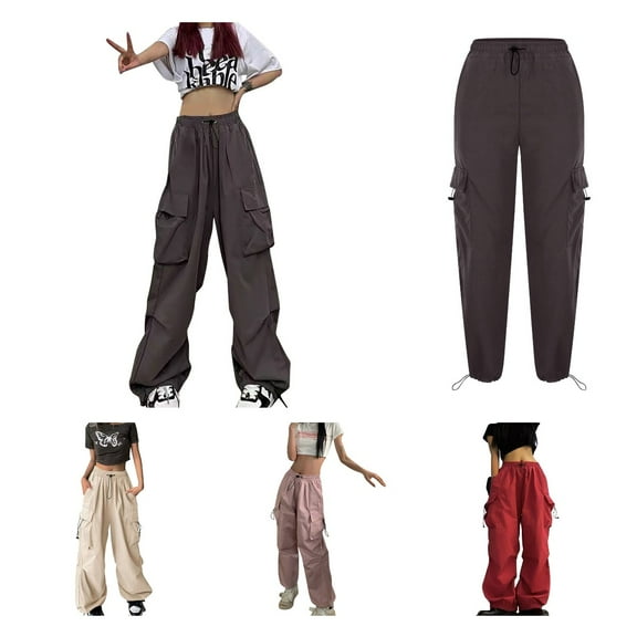 Owordtank Streetwear Baggy Cargo Pants for Women Ladies Juniors Wide Leg Palazzo Pants with Pockets