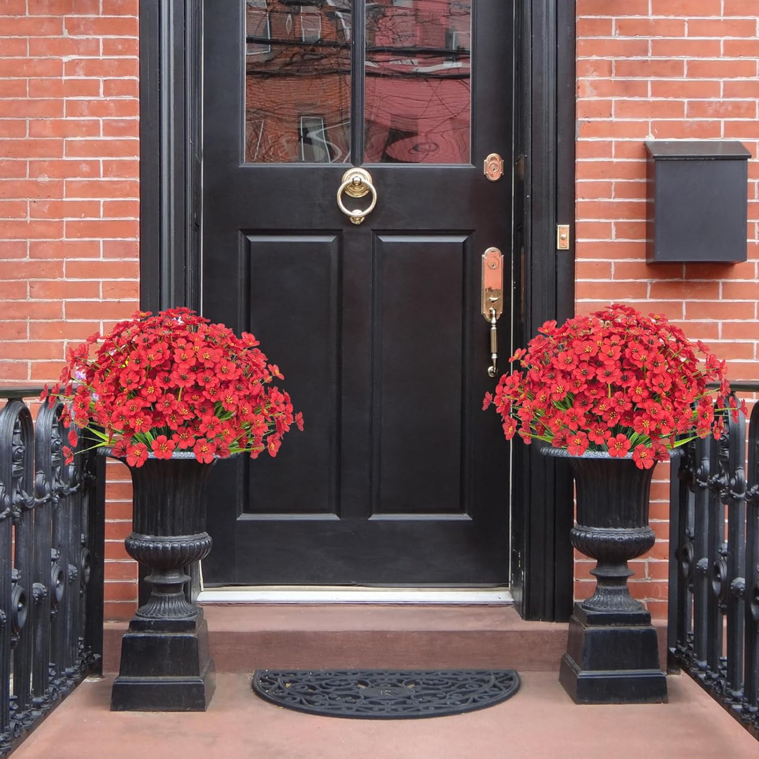Artificial Flowers for Outdoors Faux Plastic Plants Fake Flowers UV Resistant Greenery Shrubs for Garden Porch Home Window Box Decor (Red)