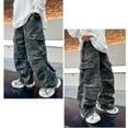 thumbnail image 4 of XIMIN Teens Boys Baggy Vintage Camo Jeans Kids Y2k Casual Streetwear Wide Leg Loose Cargo Jeans Hip Hop Skater Trousers Elastic Waist Denim Pants Trousers Streetwear, 4 of 6