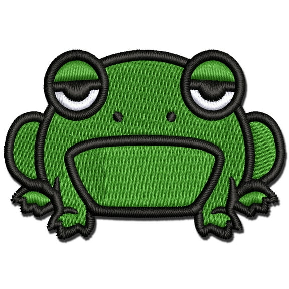 Unamused and Grumpy Frog Applique Multi-Color Embroidered Iron-On Patch - 2.5 Inch Small