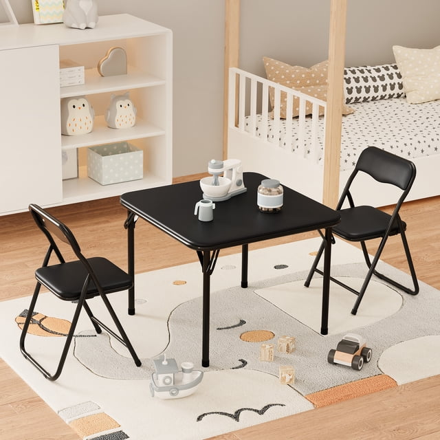 Yeshouse Juego portátil de mesa y sillas plegables de 3 piezas, asientos con cojines suaves de PU, ahorra espacio para comer, jugar o realizar actividades