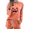 thumbnail image 3 of Gytharion Halloween Pajama Sets for Women Long Sleeve Crew Neck Pumpkin Print Sleepwear and Shorts 2 Piece Pjs Set Loose Comfy Loungewear Set with Pockets, 3 of 4