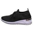 thumbnail image 6 of Wedge Sneakers for Women Sparkly Rhinestone Knit Mesh Casual Lace up Antislip Walking Shoes Slip on Stretch Sock Shoes Black Size 8.5, 6 of 6