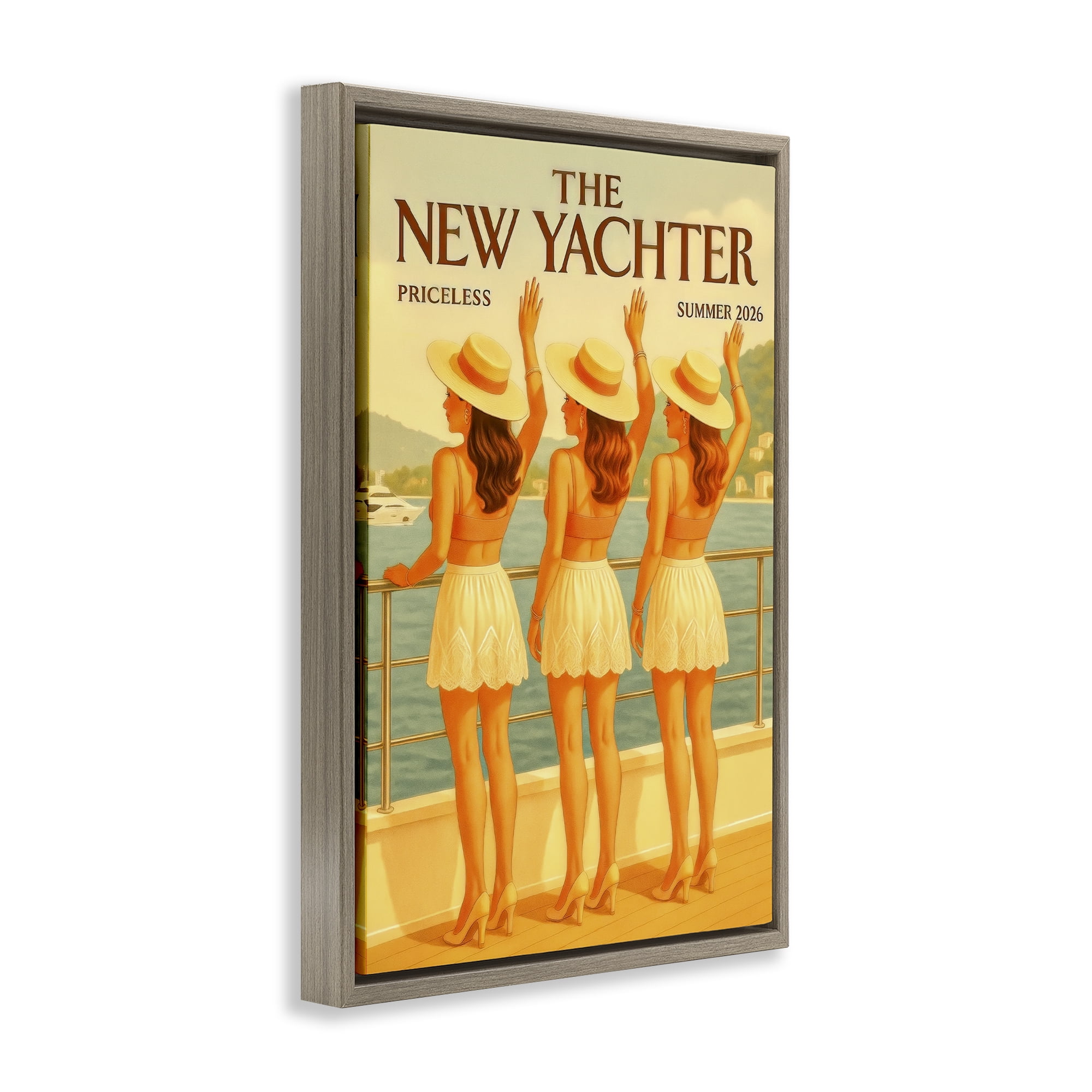 Stupell Industries Magazine Parody Fashion Trio Brown Framed Floater Canvas Wall Art, design by Grotto Studios