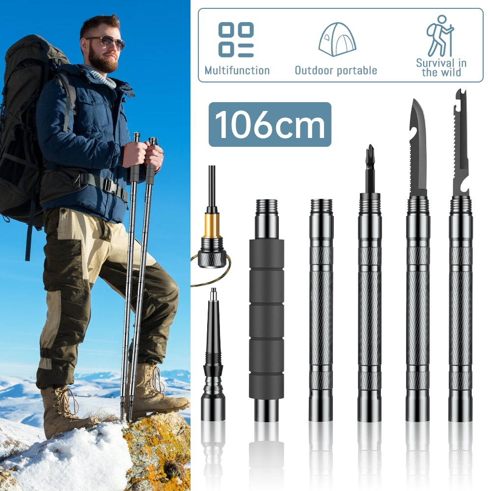 Trekking Poles Survival Set Alumimum Alloy Lightweight Collapsible Hiking Poles Sticks Tactical Alpenstock by DFITO Walmart