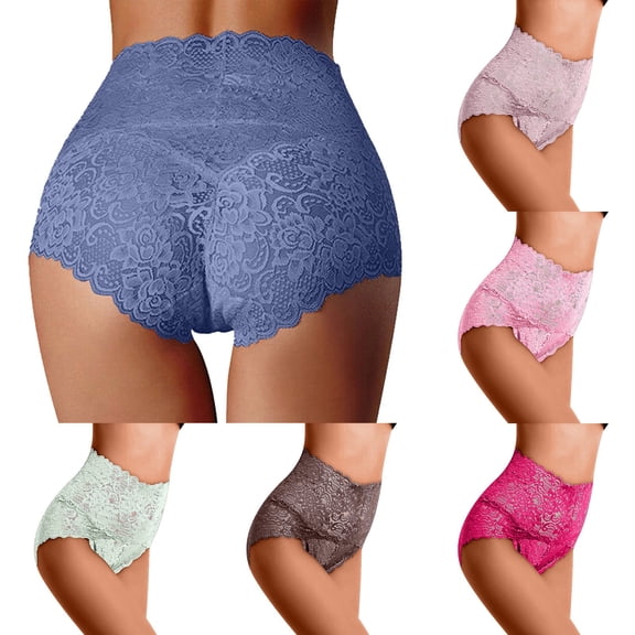 HMZZL Womens Underwear High Waist Thin Lace Ladies Panties Women's Briefs Underwear Soft Breathable Panties Solid Color Everyday Essentials Panties Light Blue M
