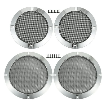 Unique Bargains 4 Set 4" 6.5" Speaker Grills Cover Mesh Round 4" 6.5" Audio Speaker Subwoofer Iron Plated Silver Tone