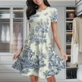 thumbnail image 2 of Powder Blue French Toile Picnic Designs Women's Classic Swing Skater Dress Casual Work Party Cocktail Dresses, 2 of 6