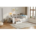 thumbnail image 6 of Wood Full Size Platform Bed with Storage Shelves, Drawers, Charging Station, LED, Desk and Upholstered Headboard, White+Beige Cushion, 6 of 9
