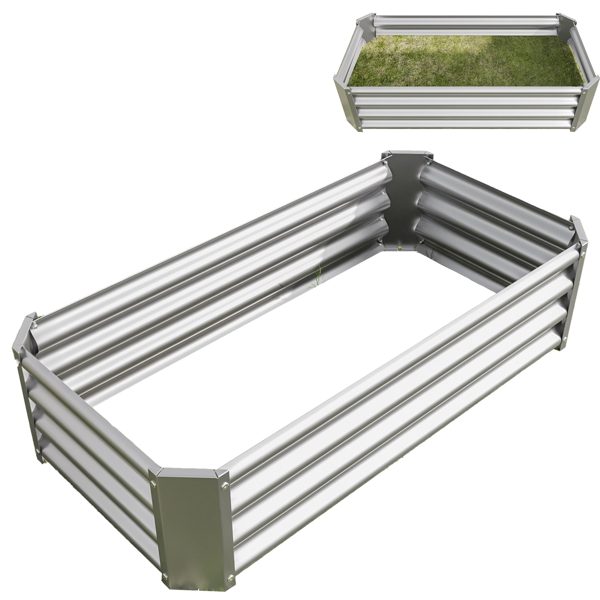 Outdoor Planter Box Seizeen Galvanized Raised Garden Bed 4x2x1FT