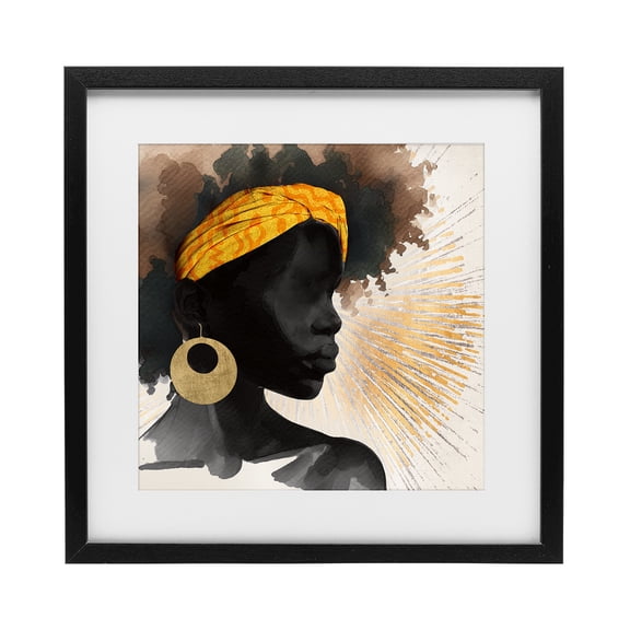 Stupell Industries Glam Sunburst Silhouette with Headwrap Black Framed Print Under Glass, 13 x 13, by CAD Designs