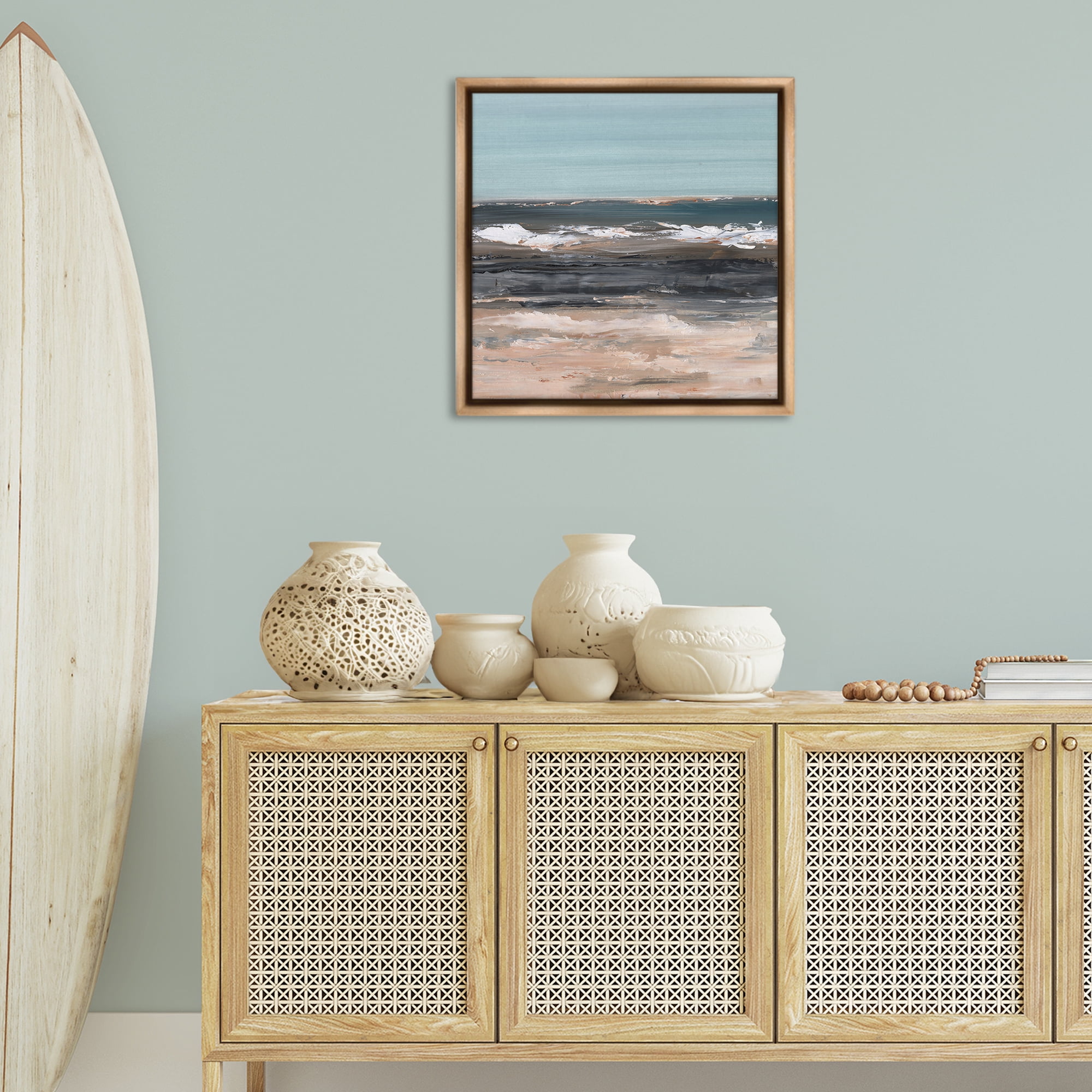 Stupell Industries Gloomy Traditional Beach Landscape & Nature Painting Brown Floater Framed Canvas Art Print Wall Art, 25 x 25