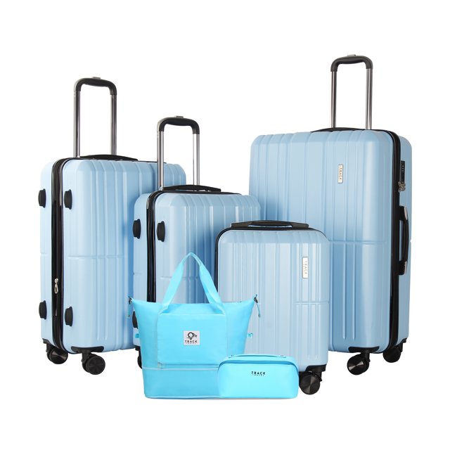 TRACK TRAVEL Ensemble de Bagages 4 Pcs ABS+PC Coque Rigide Extensible Serrure TSA Chariot en Aluminium Roues Pivotantes (Bleu Ciel, Ensemble de 6 Pcs)