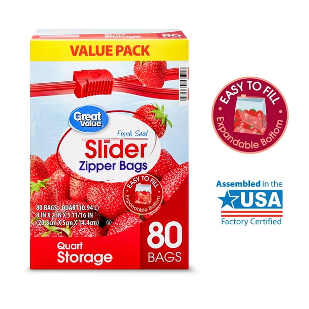 Slider Zipper Storage Bags, Quart, 80 Count Easy to fill pack of Three