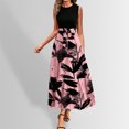 thumbnail image 2 of Women's Casual Summer Crewneck A Line Sleeveless Print Flowy Boho Long Maxi Dress with Belt, Light Pink S, 2 of 4