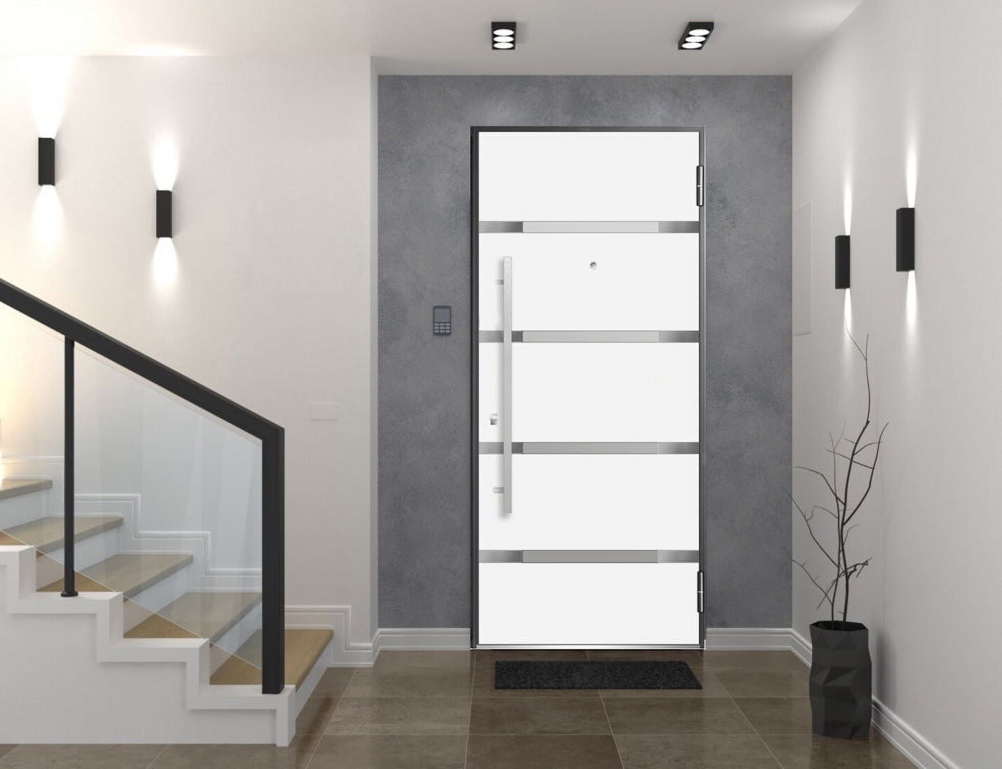 Front Exterior Prehung Glass Steel Door 36 x 80 inches Right-Hand / Deux 1105 Gray Graphite / Lite and Stainless Inserts Single Modern Painted White