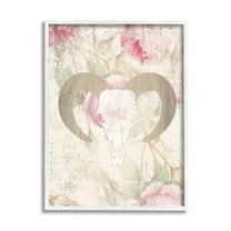 Stupell Industries Goat Skull Floral Rose Blooms Animals & Insects Painting White Framed Art Print Wall Art
