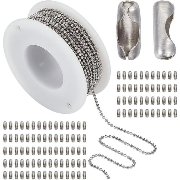 32.8Feet/ 10m 1.5mm Stainless Steel Bead Chain Silver Bead Ball Chain Metal Dog Tag Roll Connectors Cord End Clasps Link for Jewelry Making Supplies Necklace Women DIY Crafts 1bag