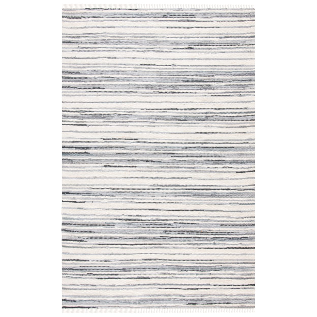 SAFAVIEH Rag Benton Striped Cotton Area Rug, Ivory/Grey, 8' x 8' Square