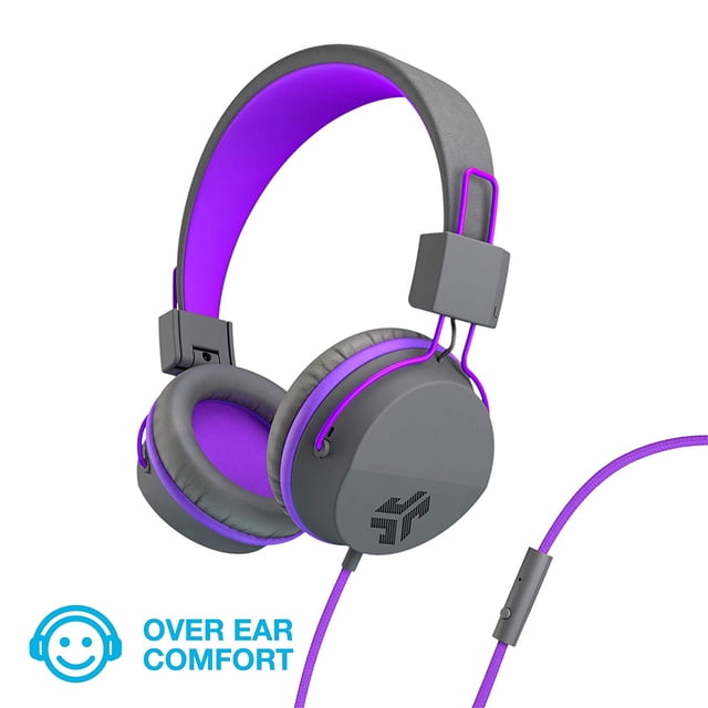 Refurbished JLab Audio JBuddies Studio Volume Safe, Folding, Over-Ear Kids Headphones with Mic, Graphite/Purple