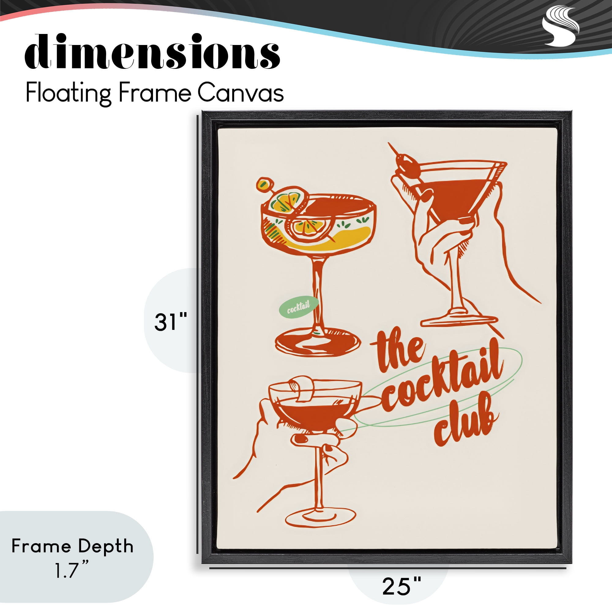 Stupell Industries Cocktail Club Toasting Glasses Black Framed Floater Canvas Wall Art, design by The Prints Vibe