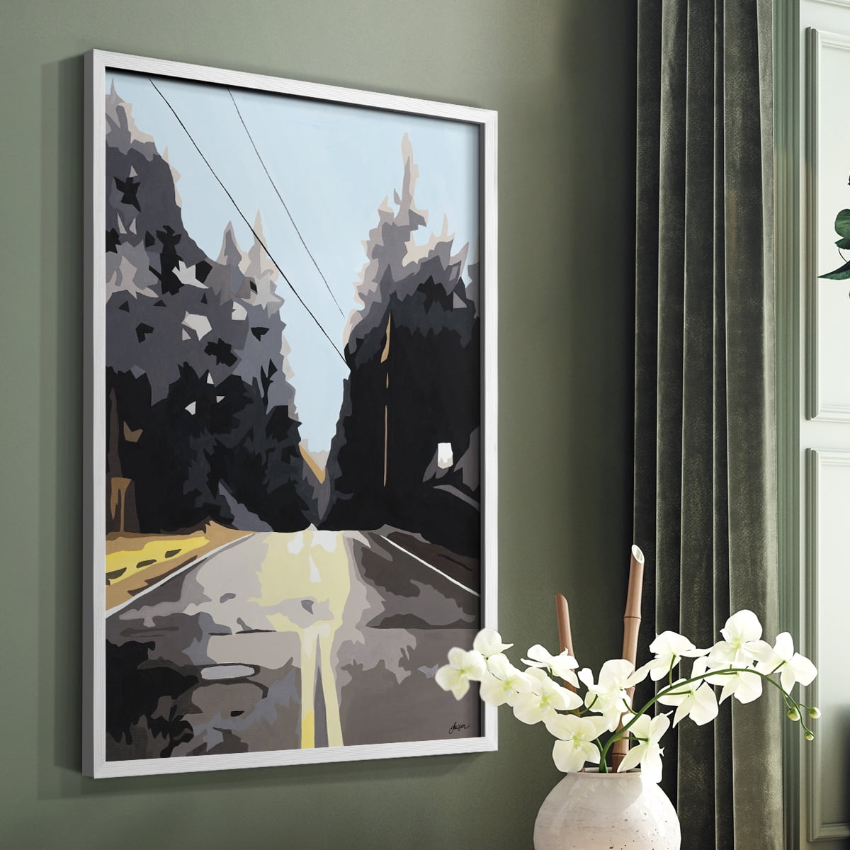 THE ROAD LESS TRAVELED Framed Print in White Solid Wood Framed Print No Nail Hanging