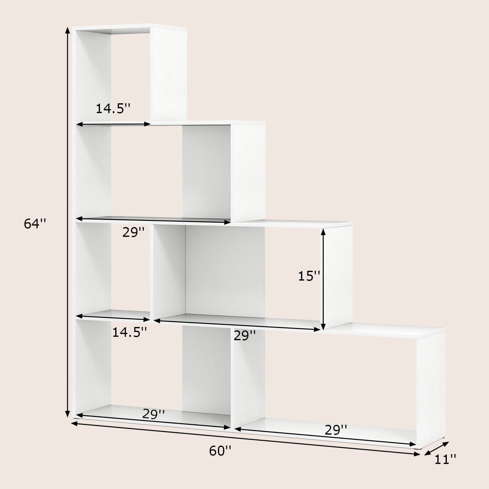 Costway 6 Cubes Ladder Shelf Freestanding Corner Bookshelf Storage Bookcase Display Rack White