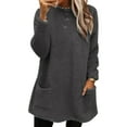 thumbnail image 1 of LUXUR Women Fuzzy Fleece T Shirt Loose Work Tops Black Gray S, 1 of 2