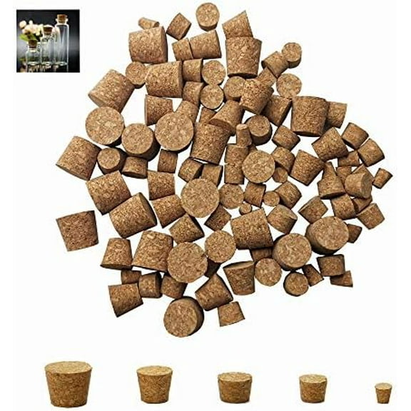 Mini Cork Stoppers - 100-Pack Tapered Bottle Plugs, 5 Sizes