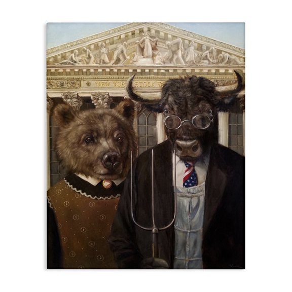Stupell Industries Contemporary American Gothic Stock Market Parody Canvas Art, 16 x 20, by Lucia Heffernan