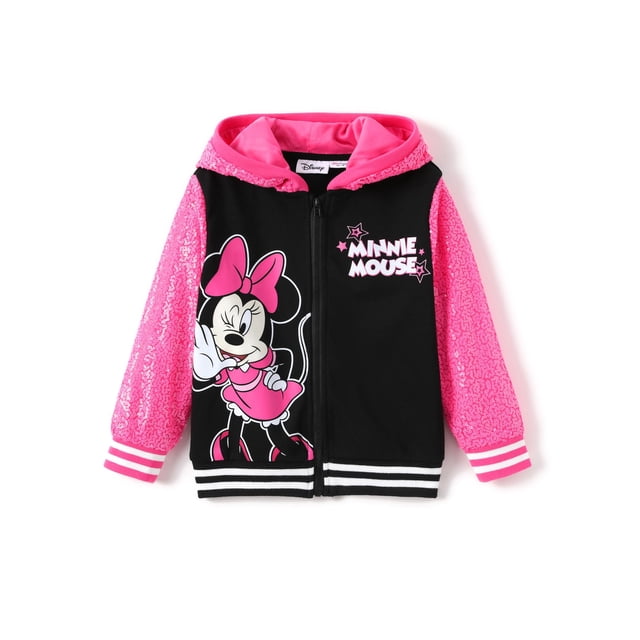 Sudadera con capucha Disney Minnie Mouse Rose con lentejuelas y cremallera para niñas de 3 a 4 años