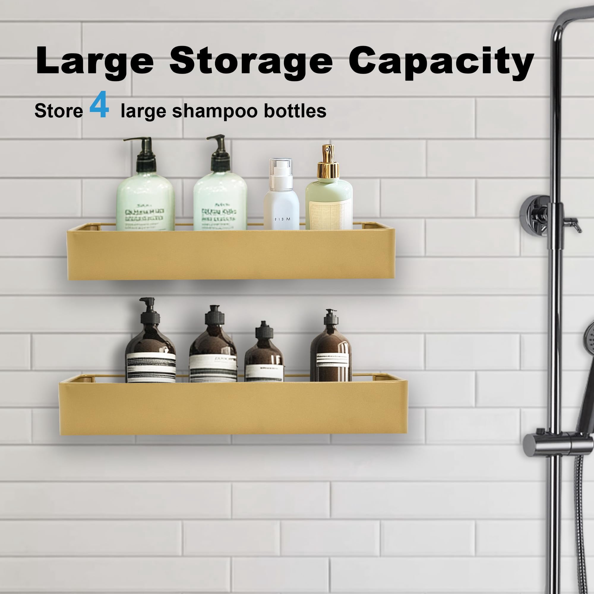 Shuntong Premium Shower Caddy, Adhesive Bathroom Shower Organizer and Storage, No Drill Shower Shelves for Inside Shower, Rustproof Shower Storage Rack 3 Pack Black