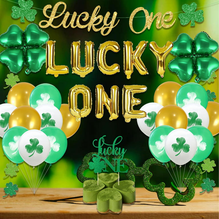 St. Patrick's Day First Birthday Party Decorations Kit Lucky One Foil  Balloons Cake Topper Shamrock Four Leaf Clover Garland Lucky Irish 1st  Birthday
