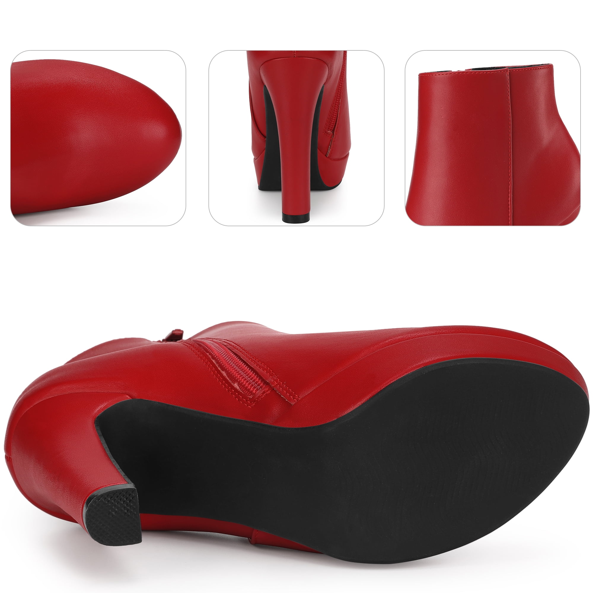 DARING DIVA Women's Round Toe Chunky High Heels Ankle Boots Red US 7