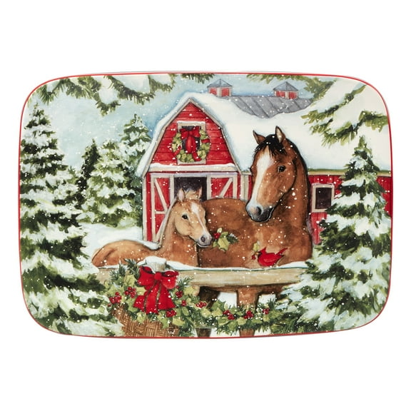 Certified International Homestead Christmas Rectangular Platter 14in x 10in, Multicolor
