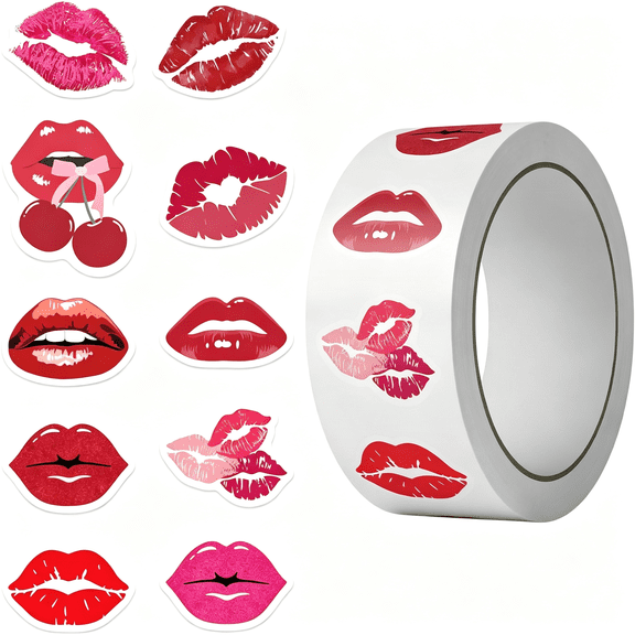 KAISA 500Pcs Red Lip Stickers Roll,10 Styles Self-Adhesive Envelope Seals Stickers for Bottles,Laptops,Journals,Luggage,Snowboards,Guitars,Scrapbooks,Phones,Basketball Party Favors Gifts