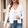 thumbnail image 4 of felwors Women's V Neck Long Sleeve Scalloped Knit Cardigan Lightweight Soft Sweater White, XXL, 4 of 8