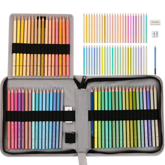 Juego de lápices de colores Macaron, 50 unidades, con funda de transporte, 50 colores