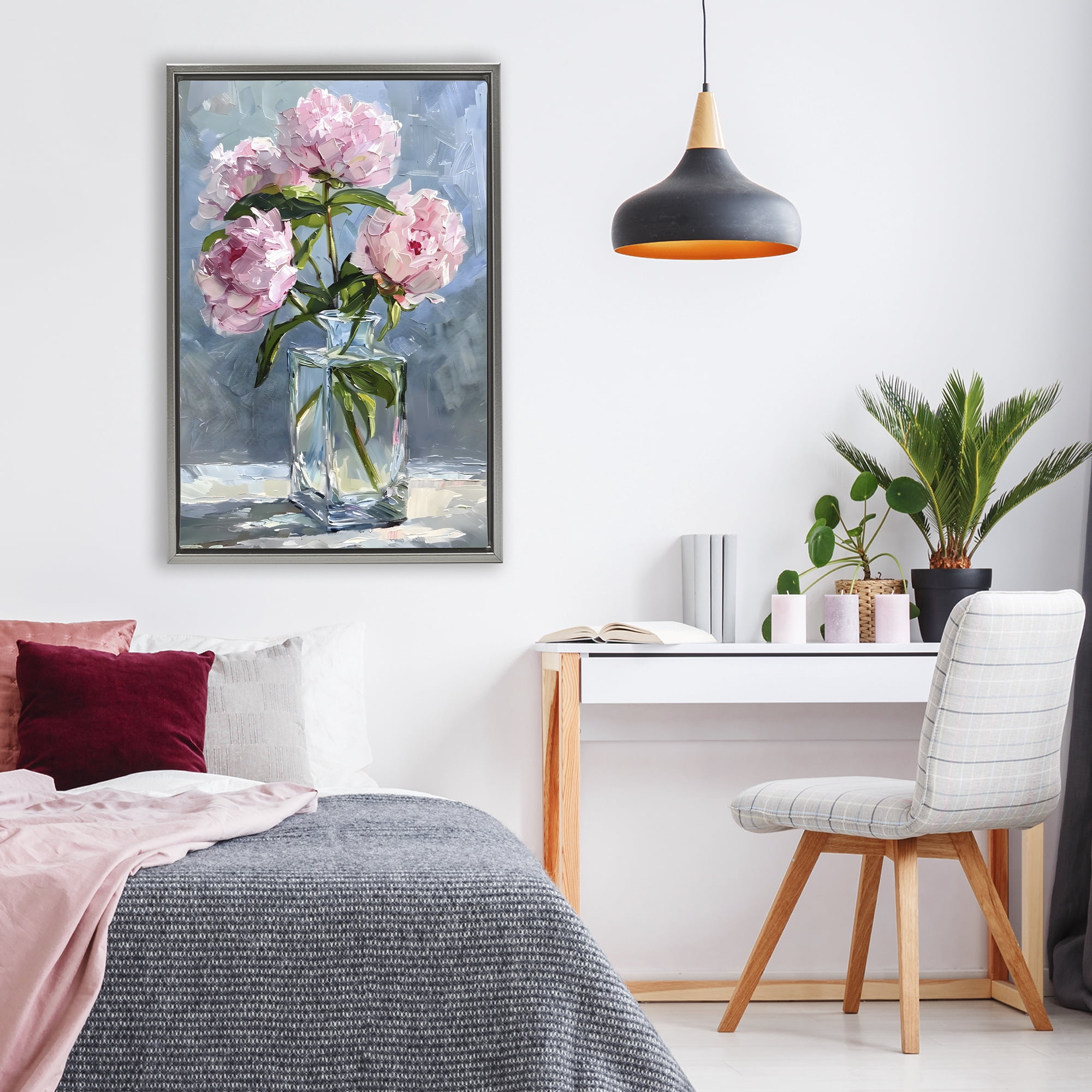 Stupell Industries Beautiful Pink Pastel Peonies Gray Framed Floater Canvas Wall Art, design by Creative Studio