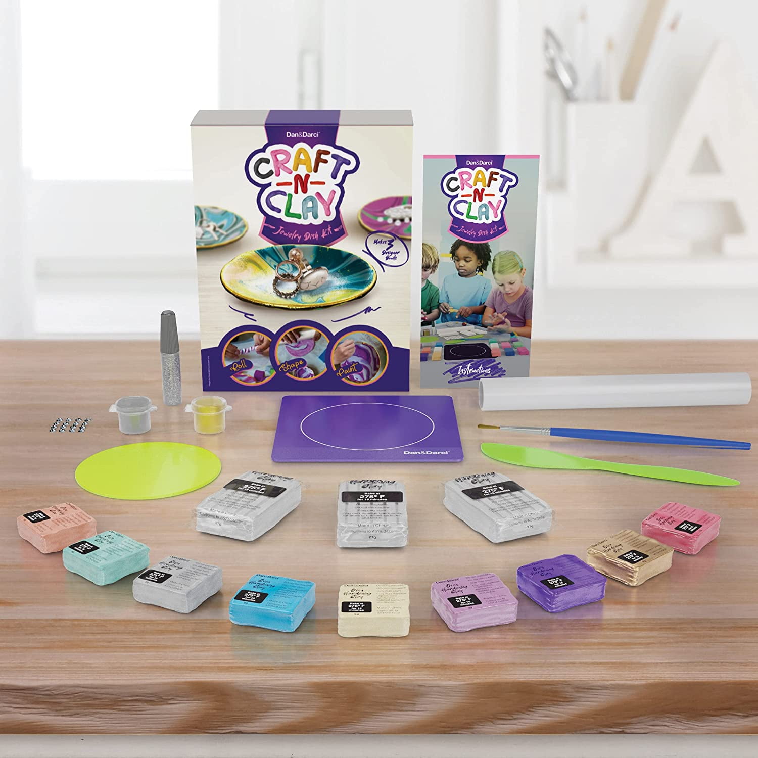 Dan&Darci Craft 'n Clay - Jewelry Dish Making Kit for Kids and Tween Girls  Age 8-14 Year Old - Best DIY Arts & Crafts Gift - Girl Birthday Gifts Ideas  - Art Projects Kits 