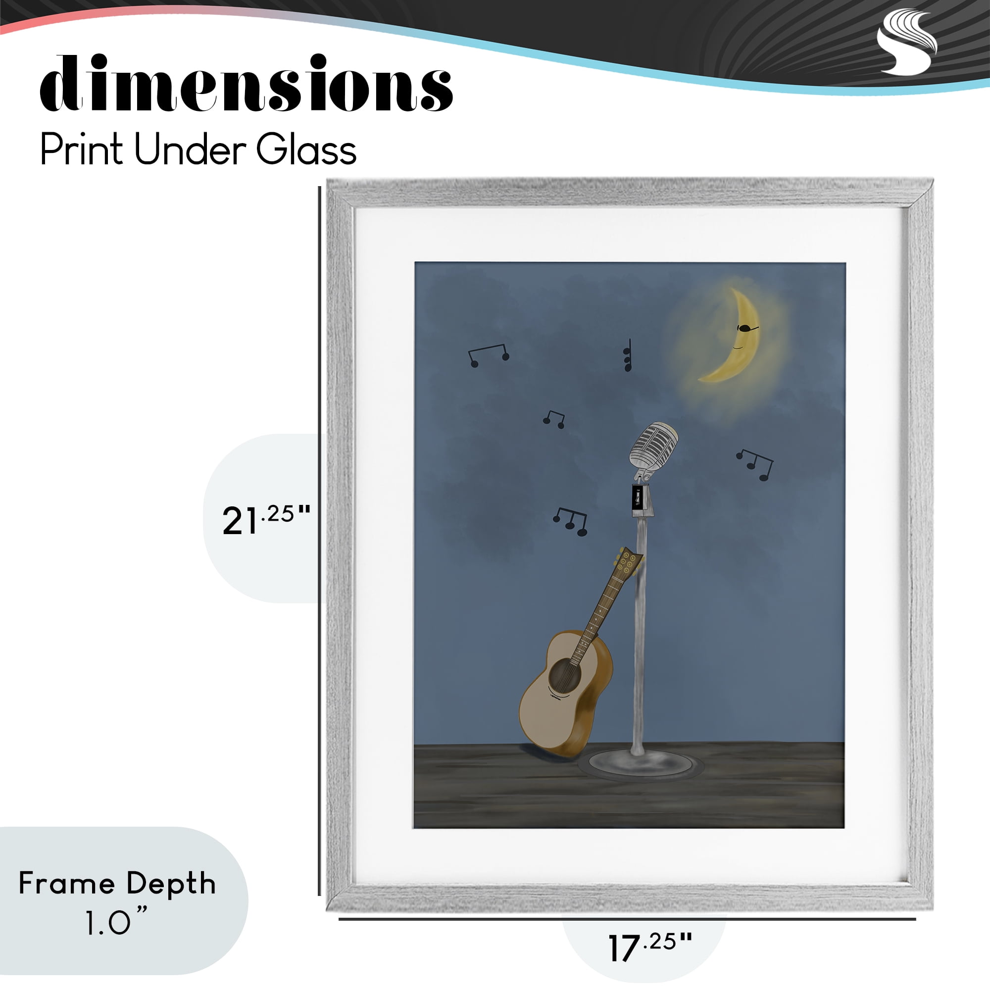 Stupell Industries Music And Moon Stage Gray Framed Print Under Glass, design by Leslie Hermosa