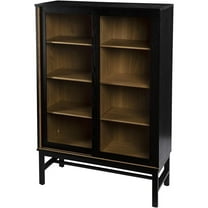 Maklaine Farmhouse Engineered Wooden Curio Cabinet in Black and Natural