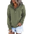 thumbnail image 2 of Green Womens Tops Pullover for Womens Button Down Hoodies Drawstring Hooded Pocket Casual Long Sleeve V Neck Sweatshirts Fall Outfits for Women 2025, 2 of 5