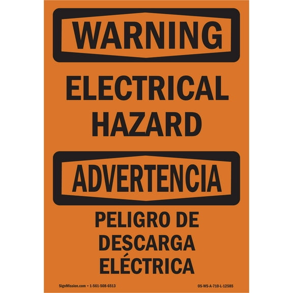 OSHA WARNING Sign - Electrical Hazard Bilingual | Aluminum Sign | Protect Your Business, Construction Site, Warehouse & Shop Area | Made in the USA