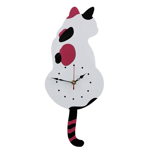 Coofit Wall Clock Creative Cartoon Cat Swinging Tail Hanging Clock Wall Decoration