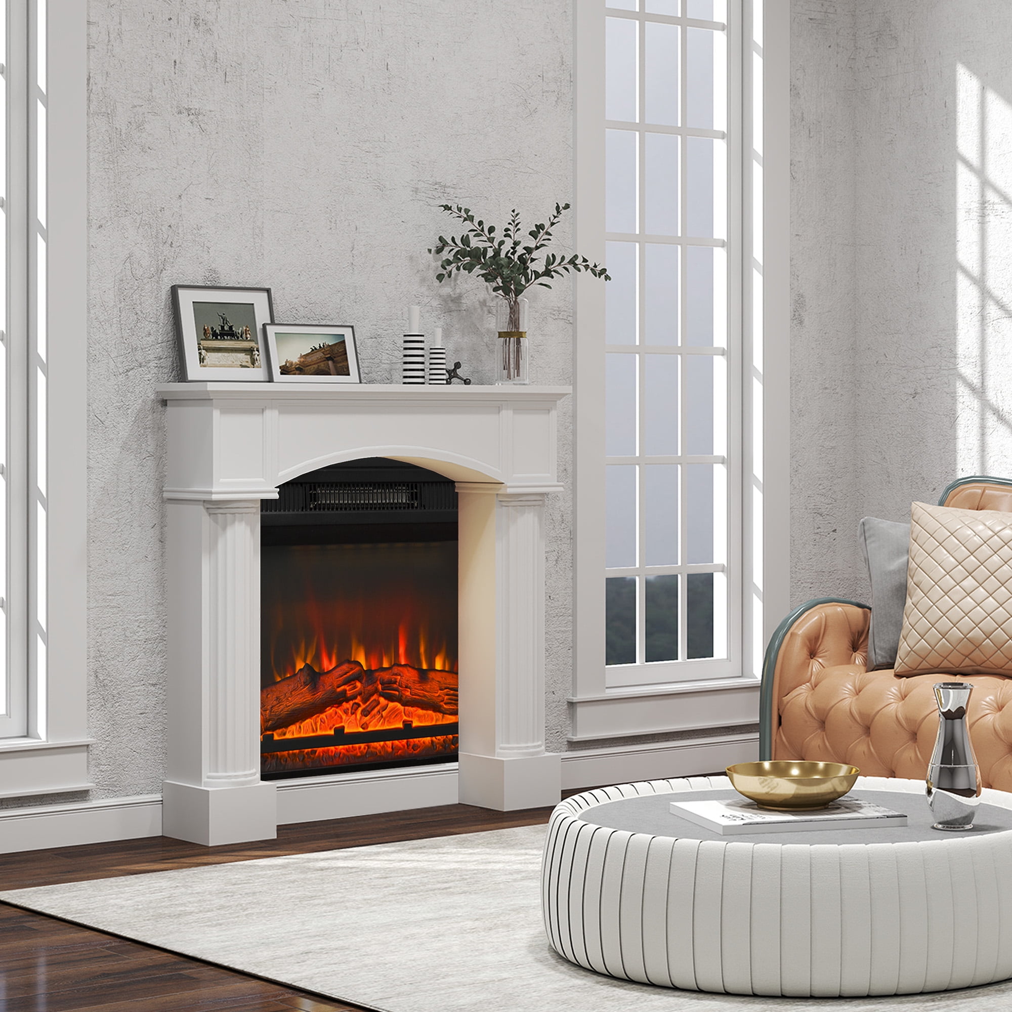 HOMCOM Modern Fireplace Mantel, Freestanding Fireplace Surround for Electric Fireplaces, 43.3" W x 39.8" H, White