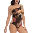thumbnail image 3 of Sikiie Vintage Red Flower Chihuahua Print Women One Piece Swimsuits Tummy Control One Shoulder Bathing Suits Ruffle Swimwear, From S to XXL-Medium, 3 of 6
