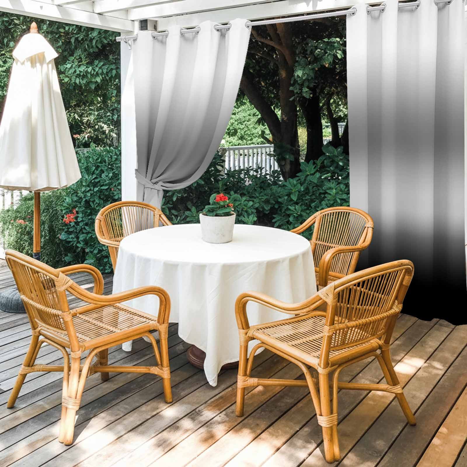 Black and White Gradient Outdoor Curtains for Patio, Minimalist Dark Grey Ombre Modern Art Sunshade Privacy Drapes Grommet Waterproof Outside Curtains for Porch/Cabana/Balcony 54"x 108", 1 Panel
