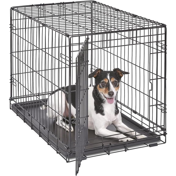 30 Inch iCrate for Medium Breeds 21 to 40 lbs Single Door Folding Dog Crate with Divider Panel Leak Proof Tray and Secure Latch Portable and Durable